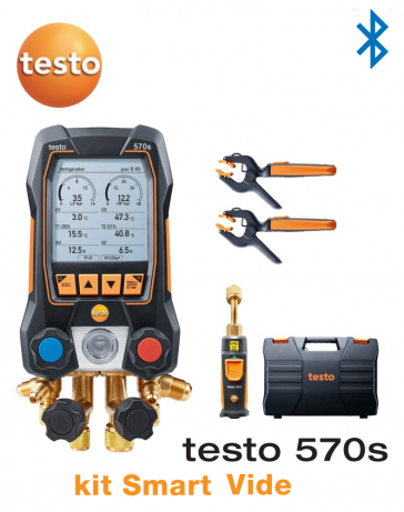 testo 570s kit Smart Vide - manifold électronique intelligent avec sondes de vide et de température à pince sans fil