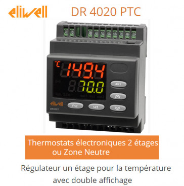 Régulateur deux étages pour la température, avec double affichage DR 4020 PTC de Eliwell