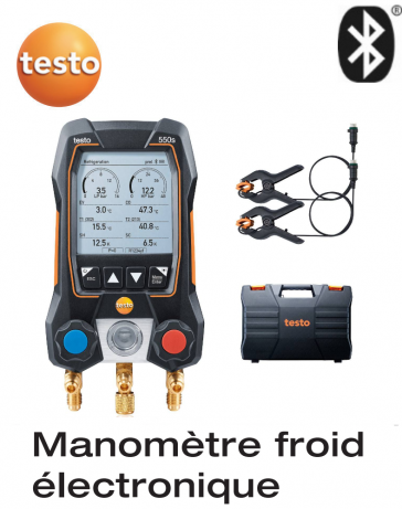 Testo 550s Basis-Set - Intelligente elektronische Manifold mit kabelgebundenen Klemm-Temperaturfühlern
