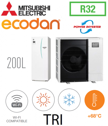 Ecodan REVERSIBLE SPLIT HYDROBOX POWER INVERTER DUO 200L ERST20F-VM2E + PUZ-SWM100YAA triphasé
