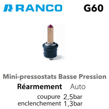 Pressostat miniature BP G60-H1101650 Ranco 
