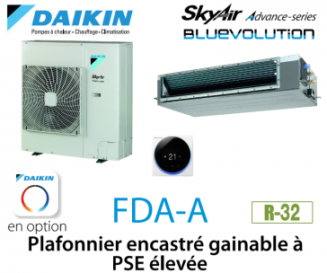 Daikin Plafonnier encastré gainable à PSE élevée Advance FDA125A monophasé