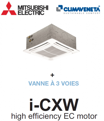 Cassette 4-weg ventilatorconvector met hoog rendement EC motor i-CXW 2T 0502 + 3-WAY VALVE