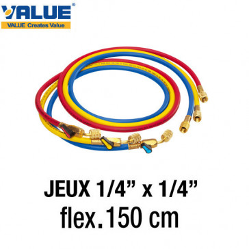 Jeux de flexibles 150 cm avec vanne 1/4" SAE de Value