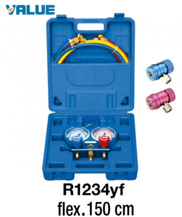 Coffret manomètre 2 voies avec voyant et flexible R-1234yf - 150 cm