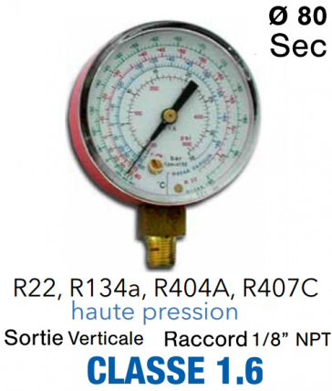 Manomètre HP pour R22 - R134a - R404a - R407c