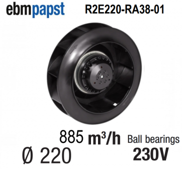 Ventilateur centrifuge EBM-PAPST - R2E220-RA38-01 - en 230 V