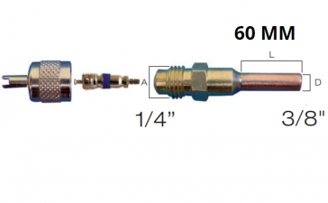 Raccord droit valve schrader avec embout cuivre 3/8" X 60 MM