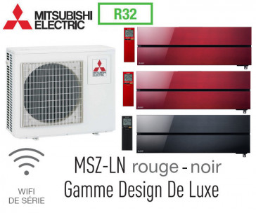 Mitsubishi Tri-Split Wandgerät Design De Luxe MXZ-4F83VF + 2 MSZ-LN25VGR + 1 MSZ-LN35VGB - R32