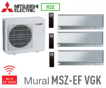 Mitsubishi Tri-Split Wand Inverter Design MXZ-3F54VF + 3 MSZ-EF22VGKS 