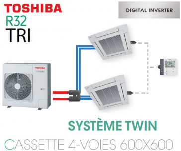 Ensemble Twin Toshiba Cassettes 4-voies 600 x 600 DI R32 triphasé