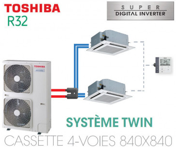 Ensemble Twin Toshiba Cassettes 4-voies 840 x 840 SDI R32 monophasé
