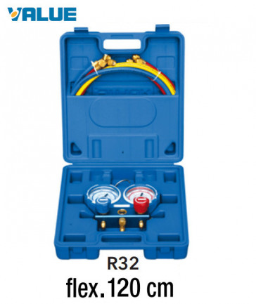 2-Wege-Manometer-Koffer mit Schauglas und R32-Schlauch - 120 cm