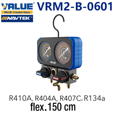 Coffret manomètre 2 voies avec voyant et flexible VRM2-B-0601 de Value  