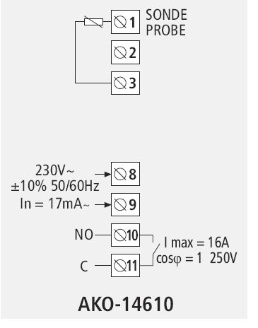 Régulateur électronique AKO AKO-14610 – Affichage 31 Chiffres – Capteur NTC/PTC – Plage -50 à +150°C