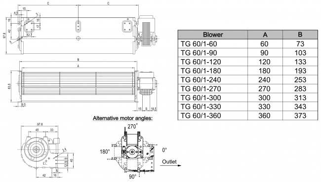 Ventilateur tangentiel simple TGA 60/1 270/30 D - MVI