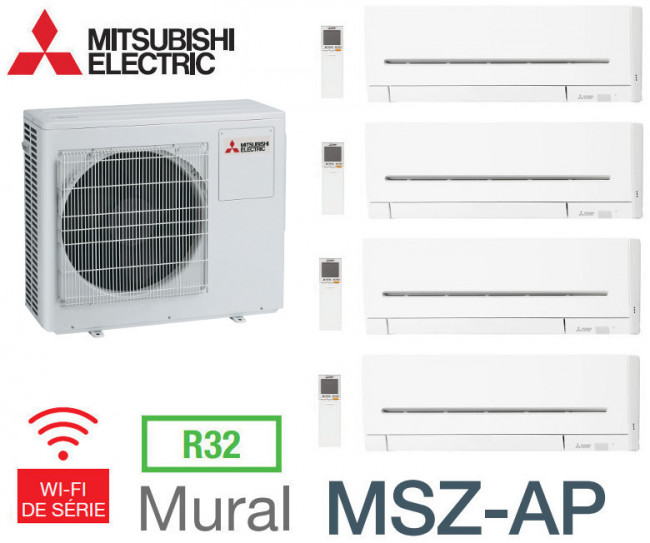 Mitsubishi Quadri-split Mural Compact MXZ-4F83VF + 3 MSZ-AP15VGK + 1 ...