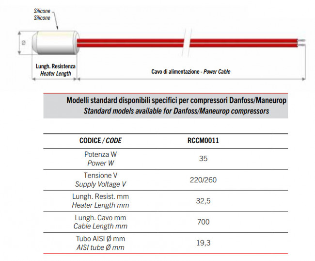 R sistance De Carter 35W Pour Compresseurs Danfoss Maneurop r-sistance-de-carter-35w-pour-compresseurs-danfoss-maneurop