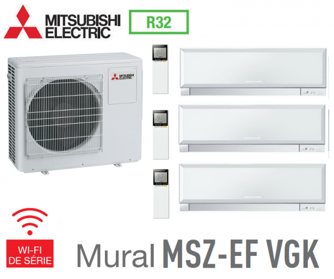 Mitsubishi Tri-split Mural Inverter Design MXZ-3F54VF + 3 MSZ-EF22VGKW