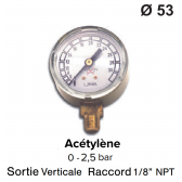 Manomètre pour détendeur - Acétylène - 0 à 1,5 / 2,5 bar 