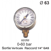 Manomètre pour détendeur - Azote - 0 à 40 / 60 bar
