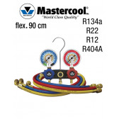 Manifold à voyant - 2 Vannes, Mastercool R134A - R134a, R22, R12, R404A, flexible 90 cm 
