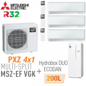 Mitsubishi Quadri-split PXZ-4F75VG + 2 MSZ-EF22VGKW+ 1 MSZ-EF35VGKW + EHST20D-VM2D
