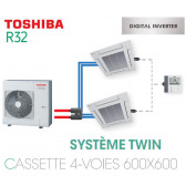 Ensemble Twin Toshiba Cassettes 4-voies 600 x 600 DI R32 monophasé