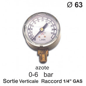 Manomètre pour détendeur - Azote - 0 à 6 bar