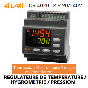 Régulateur deux étages ou zone neutre pour température, hygrométrie ou pression DR 4020 I R P - 90/240V de Eliwell