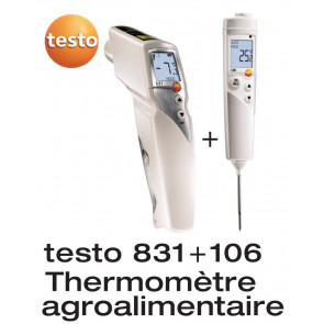 Set Testo 831 et Testo 106 : thermomètre infrarouge et thermomètre de pénétration