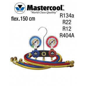 Manifold à voyant - 2 Vannes, Mastercool R134a, R22, R12, R404A, flexible 150 cm 
