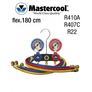 Manifold à voyant - 2 Vannes, Mastercool R410A, R407C et R22, flexible 180 cm
