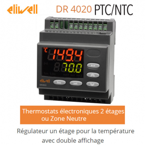 R&eacute;gulateur deux &eacute;tages pour la temp&eacute;rature, avec double affichage DR 4020 de Eliwell