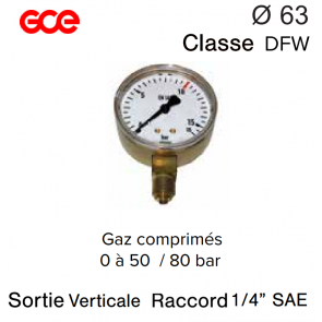 Manomètre GCE pour azote - 0 à 50 / 80 bar
