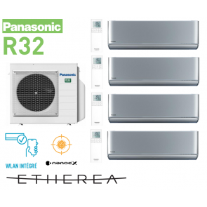 Panasonic Quadri-split Mural Etherea gris argenté CU-4Z68TBE + 3x CS-XZ20XKEW + 1x CS-XZ35XKEW R32