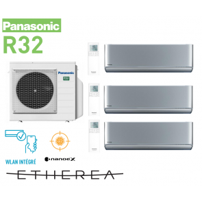 Panasonic Tri-split Mural Etherea gris argenté CU-3Z52TBE + 2x CS-XZ20XKEW + 1x CS-XZ35XKEW R32